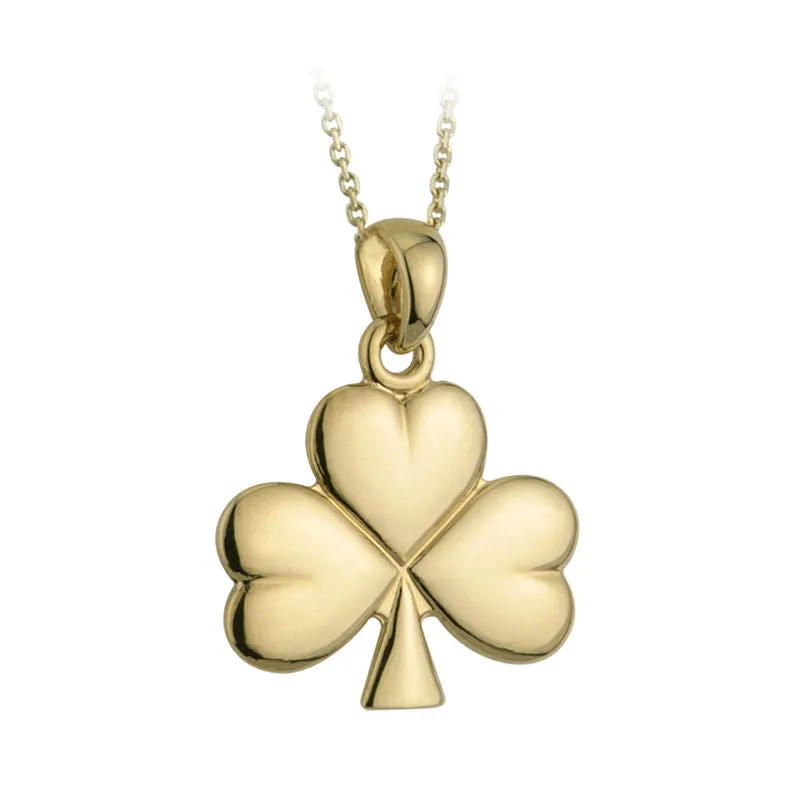 14k Gold Celtic Shiny Shamrock Pendant