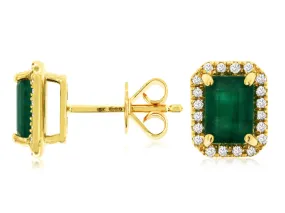 14K White Gold Emerald and Diamond Stud Earrings