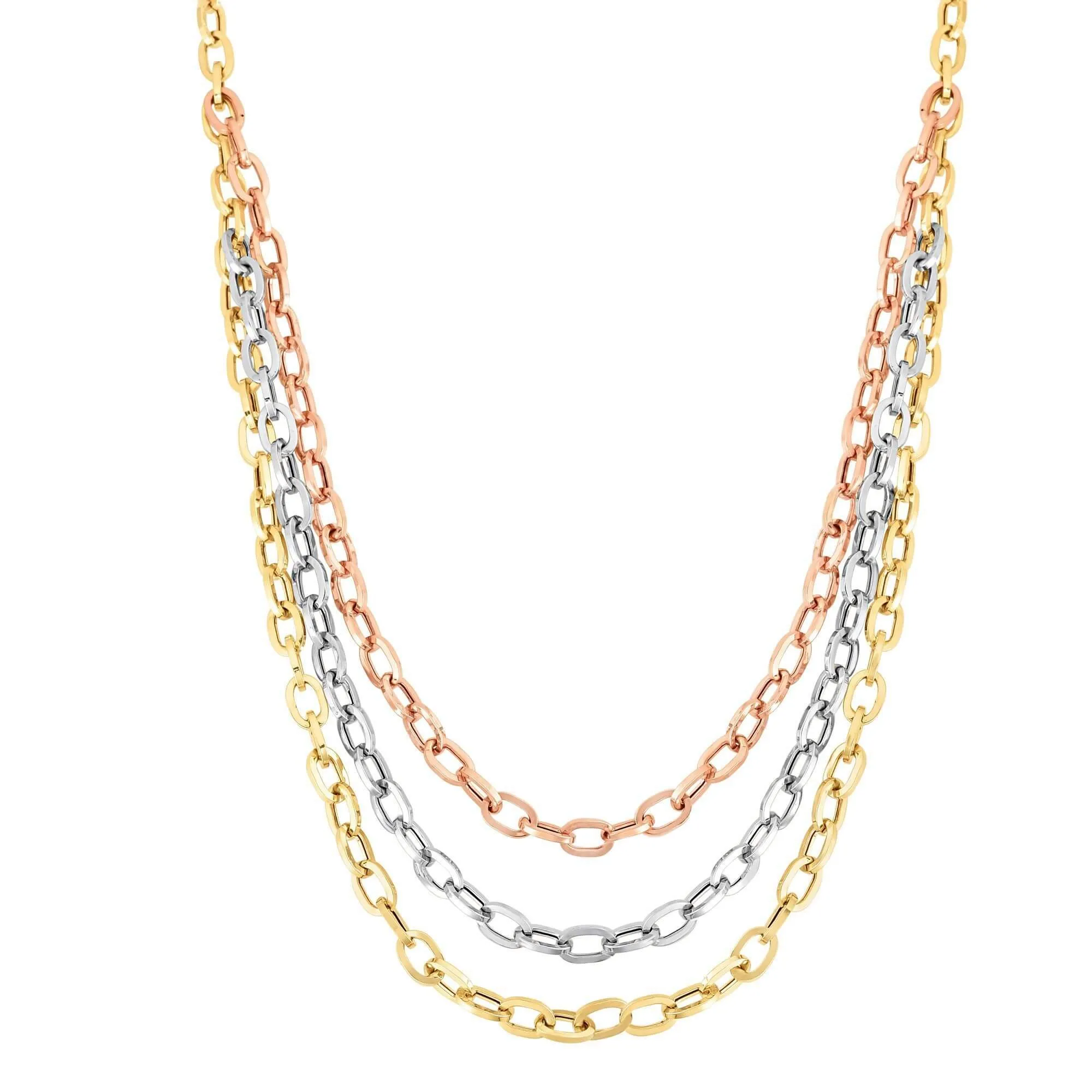 14kt Gold Heritage 17 inches Rose Yellow White Finish 5-14.7mm Shiny Oval Graduated Necklace with Lobster Clasp