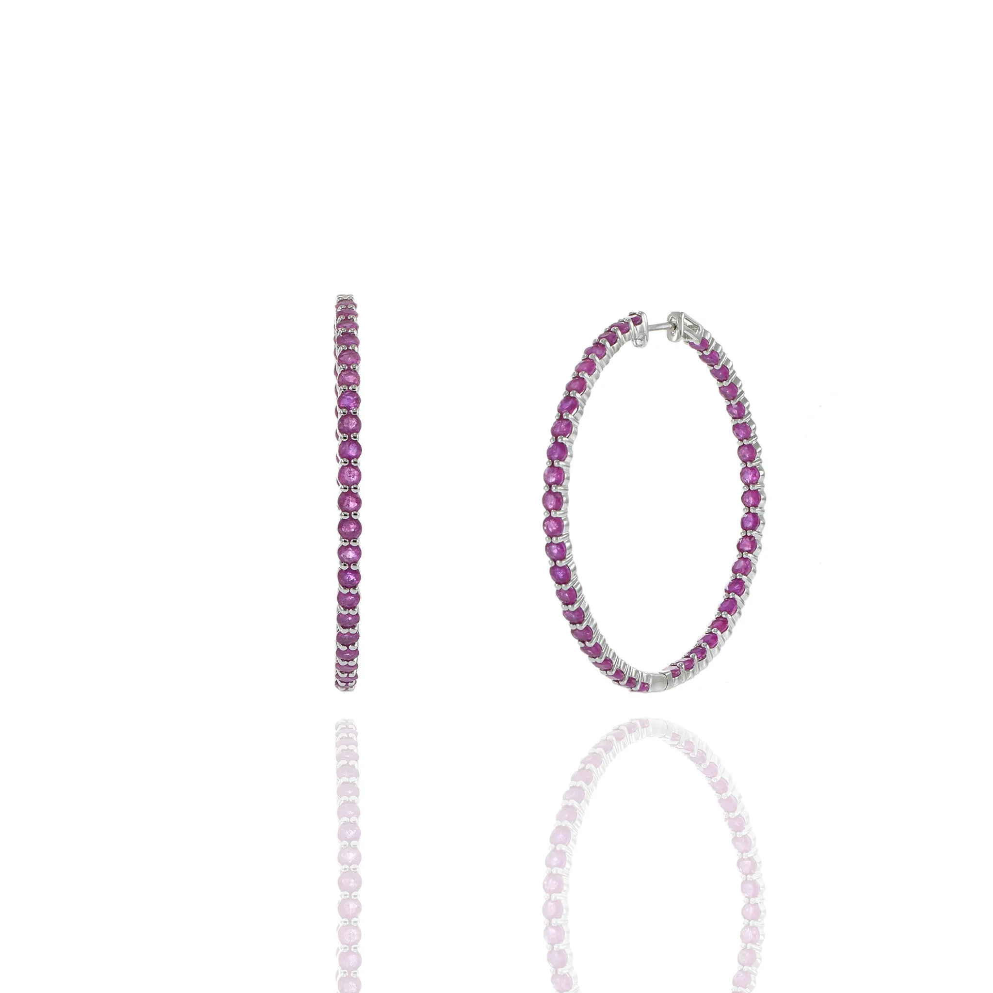 14KT White Gold Ruby Hoop Earrings