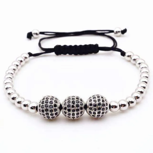 18K Gold Plated Beads 3 Diamond Ball Unisex Bracelet