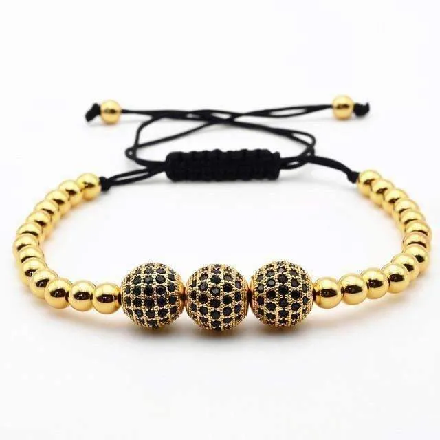 18K Gold Plated Beads 3 Diamond Ball Unisex Bracelet