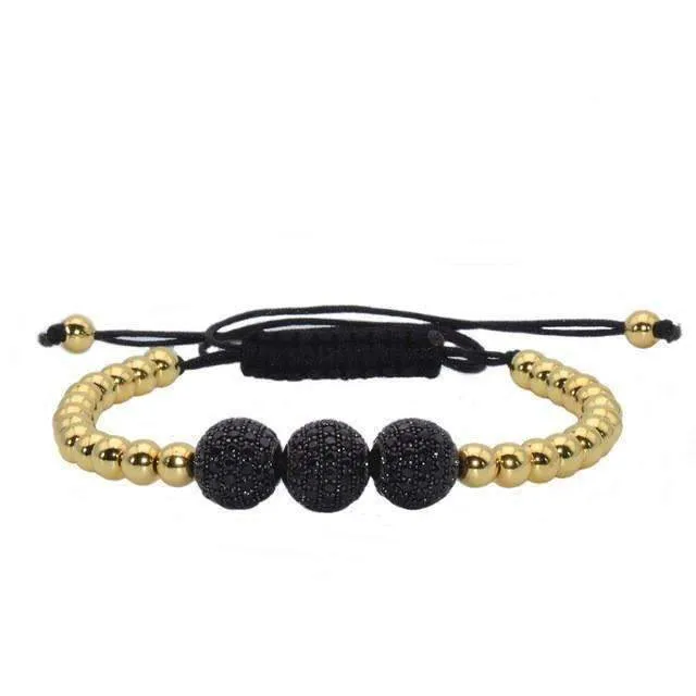 18K Gold Plated Beads 3 Diamond Ball Unisex Bracelet