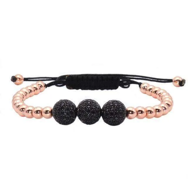 18K Gold Plated Beads 3 Diamond Ball Unisex Bracelet