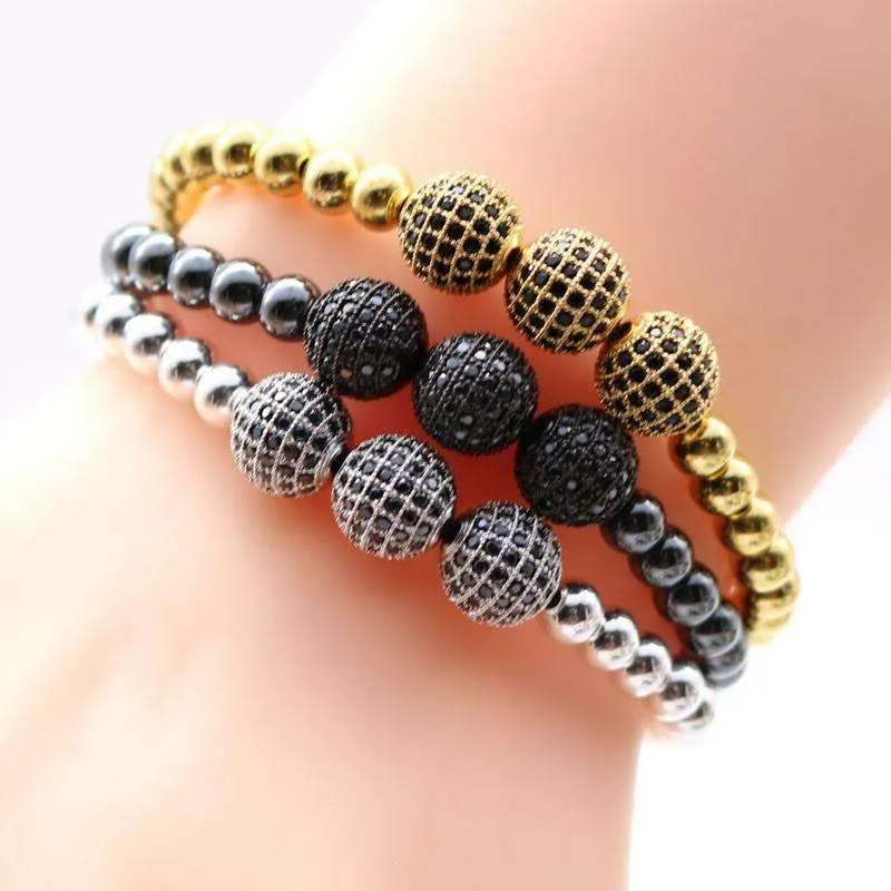 18K Gold Plated Beads 3 Diamond Ball Unisex Bracelet