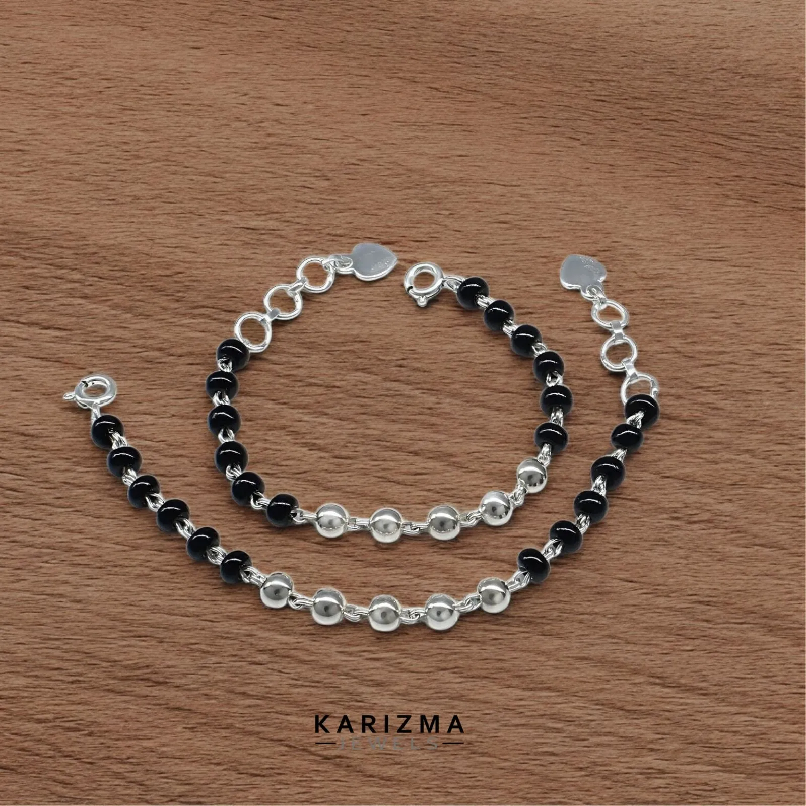 925 Real Silver Black Beads Nazariya new born kids Bracelet cum Anklet 4.5"