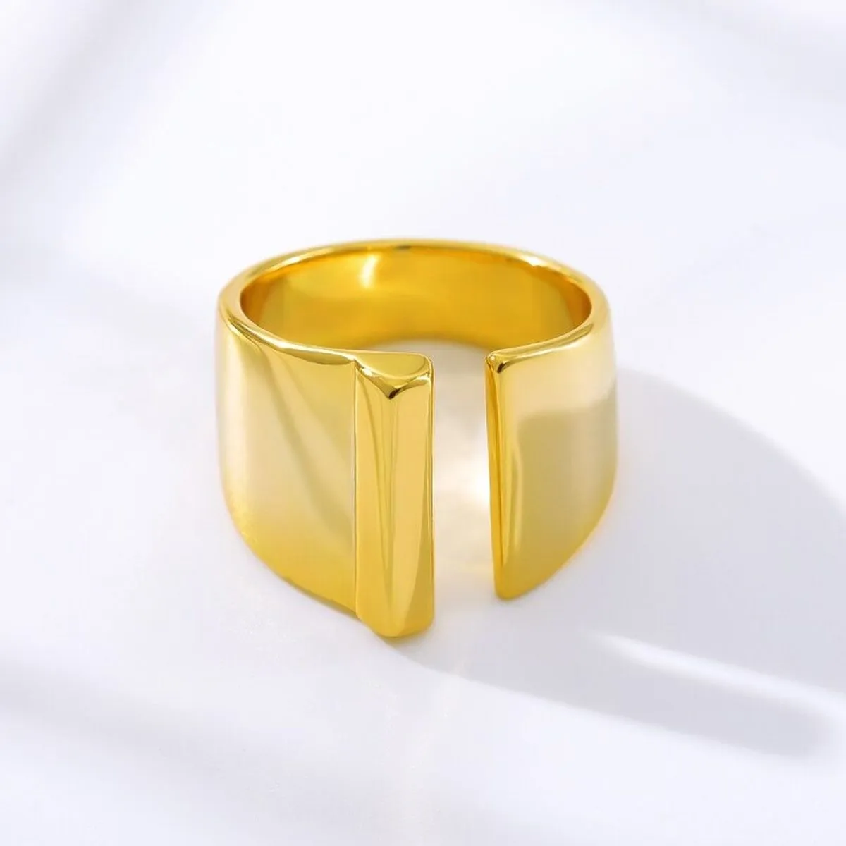 A Initial Letter Alphabet Name Hollow Chunky 18K Gold Adjustable Free Size Ring for Women