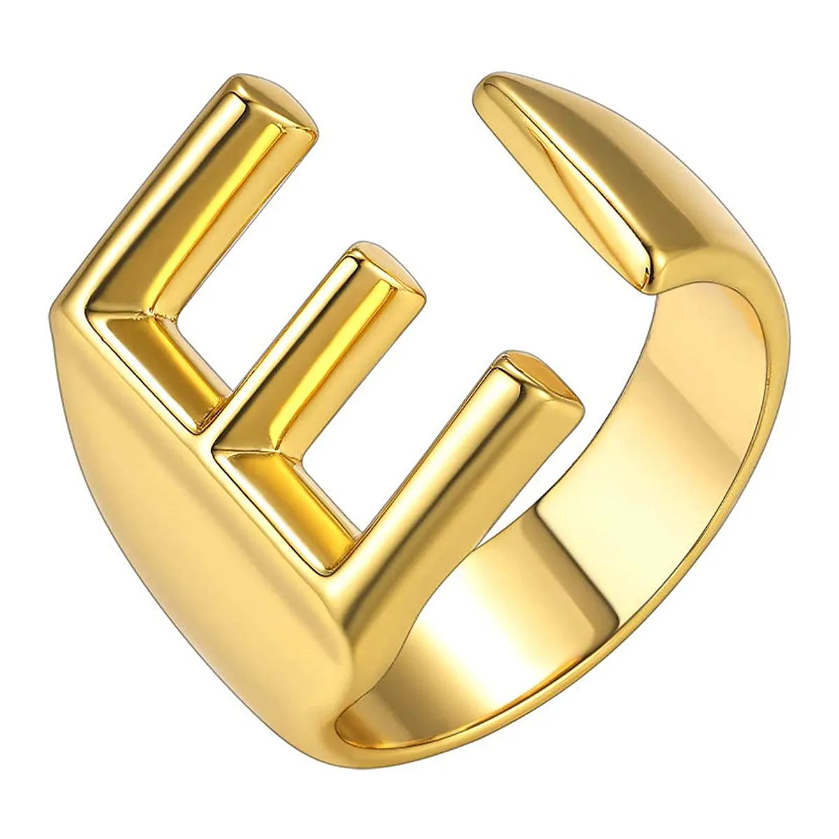 A Initial Letter Alphabet Name Hollow Chunky 18K Gold Adjustable Free Size Ring for Women