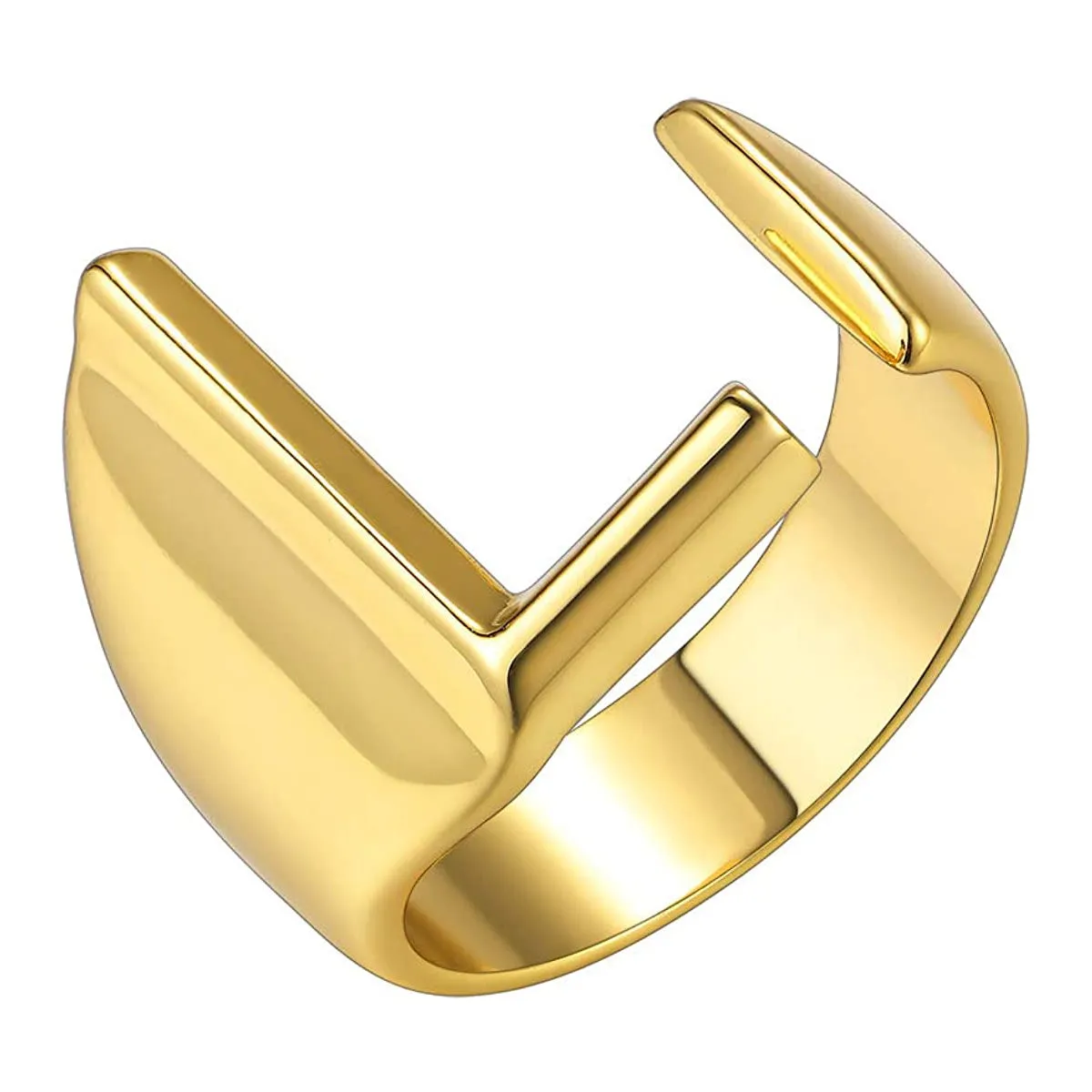 A Initial Letter Alphabet Name Hollow Chunky 18K Gold Adjustable Free Size Ring for Women