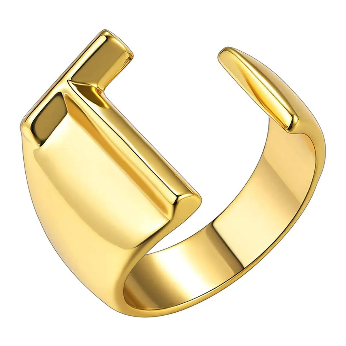 A Initial Letter Alphabet Name Hollow Chunky 18K Gold Adjustable Free Size Ring for Women