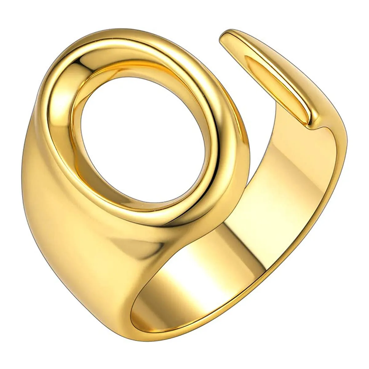 A Initial Letter Alphabet Name Hollow Chunky 18K Gold Adjustable Free Size Ring for Women