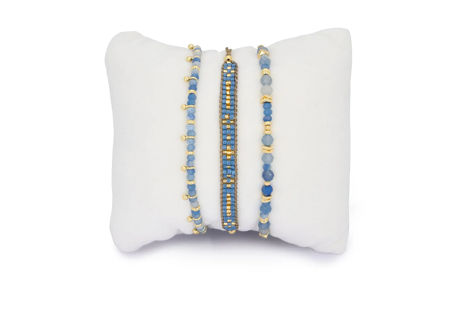 Abaco Blue Aventurine & Gold Bracelet Stack