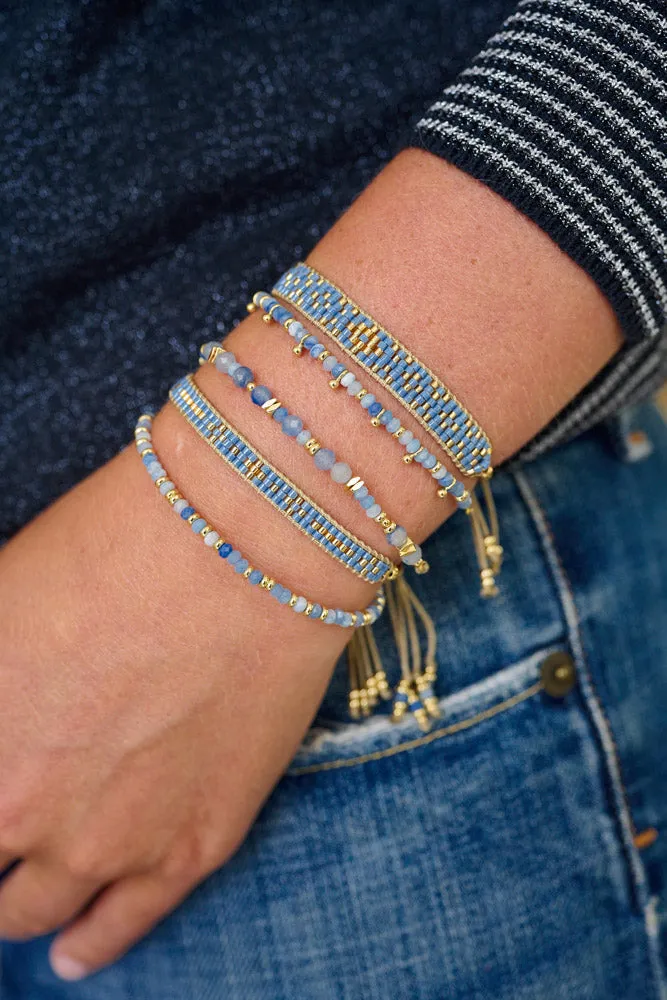 Abaco Blue Aventurine & Gold Bracelet Stack