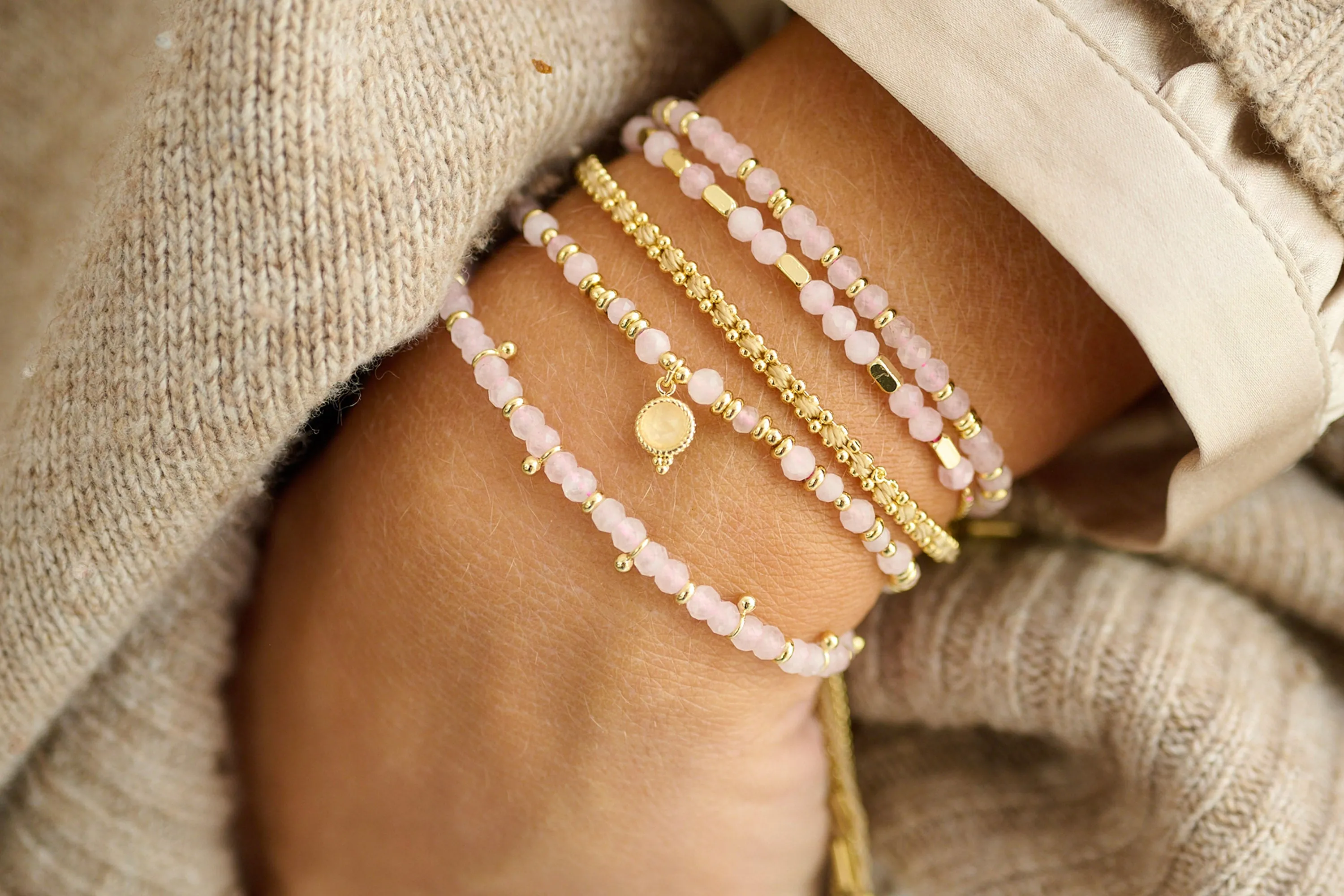 Affection Rose Quartz Gold Bracelet