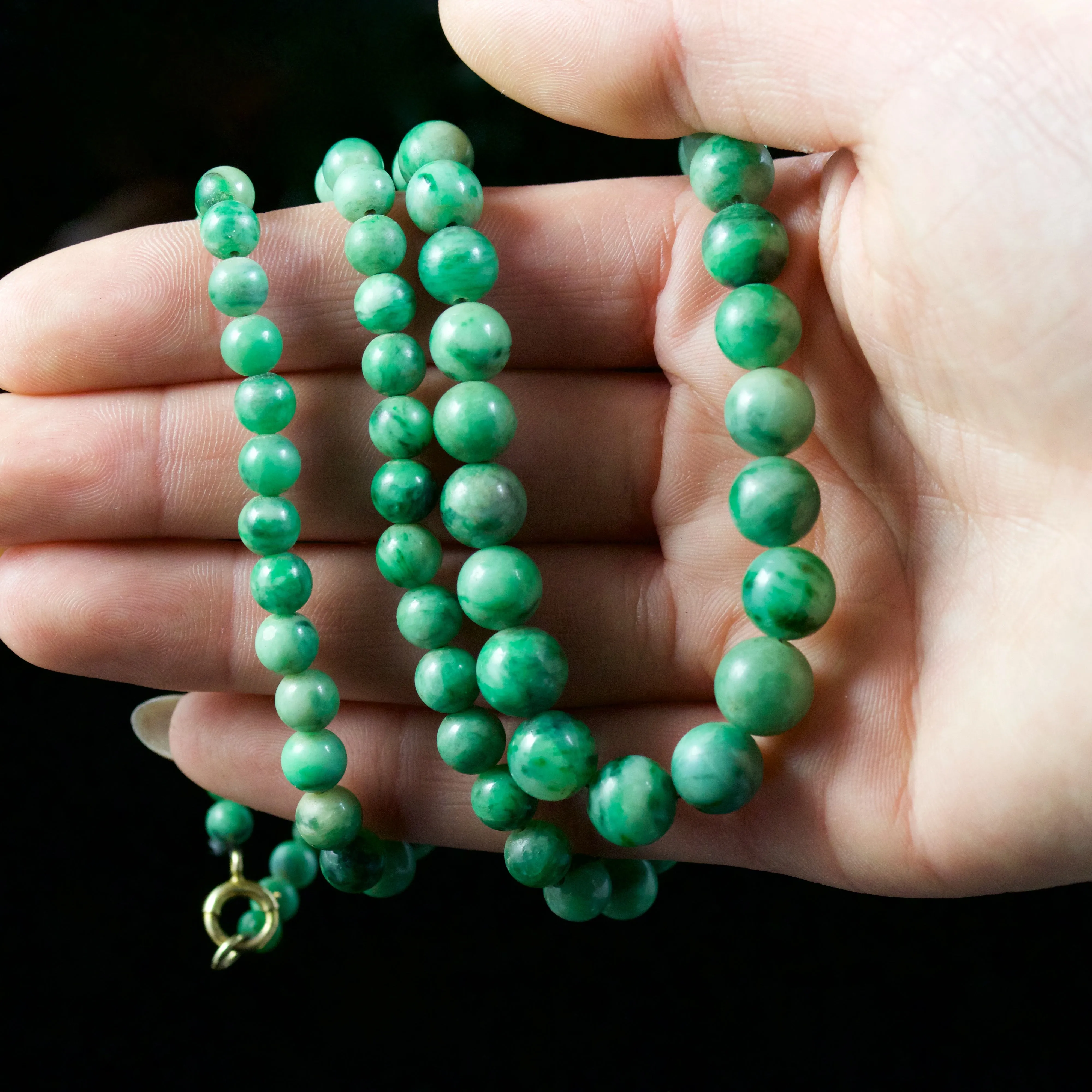 Antique Victorian Beaded Long Jade Necklace Circa 1900