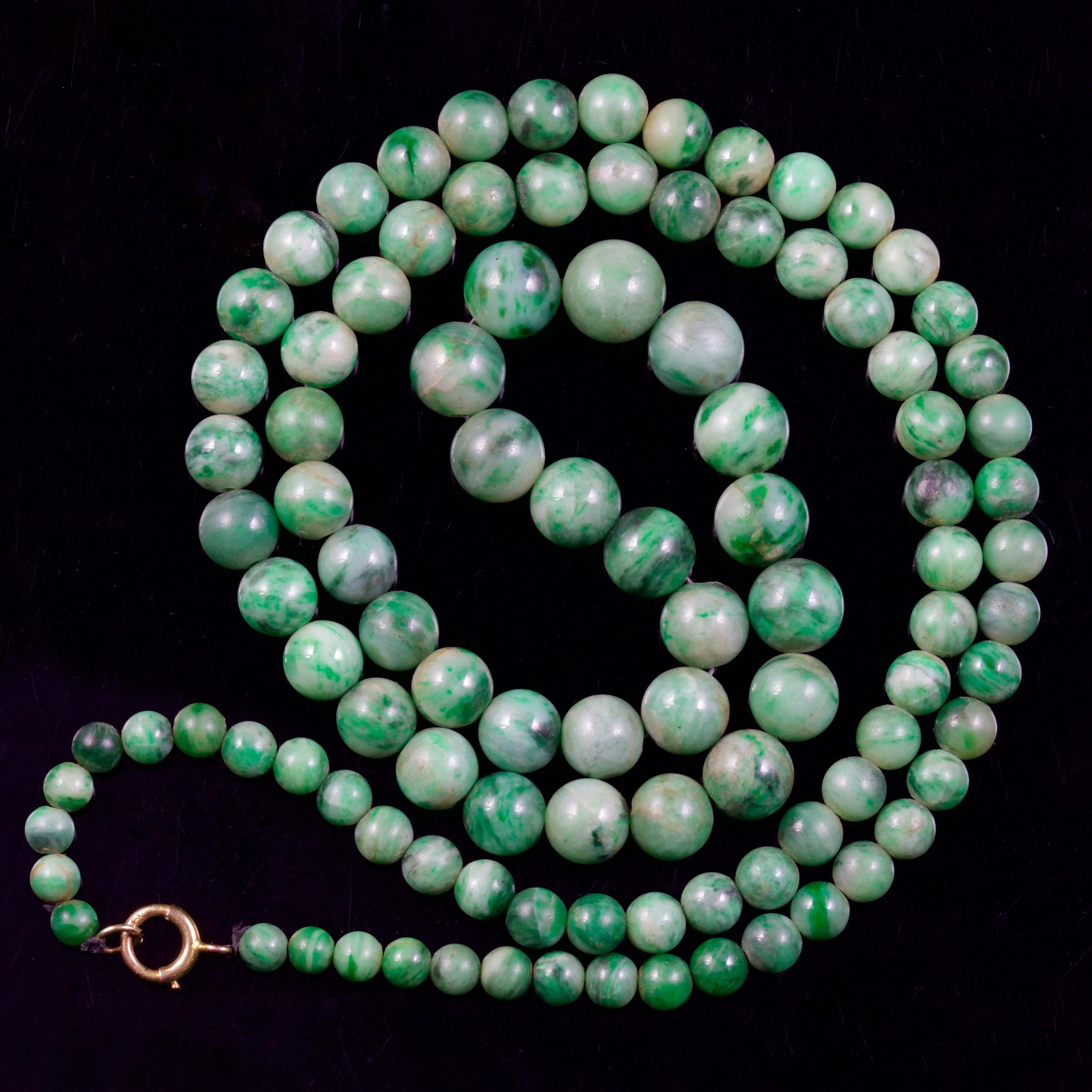 Antique Victorian Beaded Long Jade Necklace Circa 1900