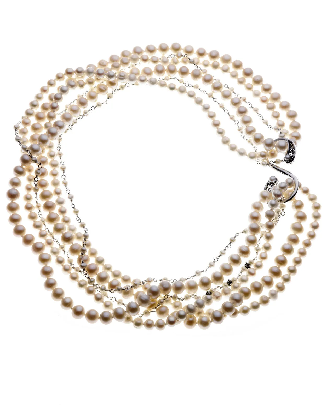 Artknots Madame Butterfly Sterling Silver White Pearl Necklace