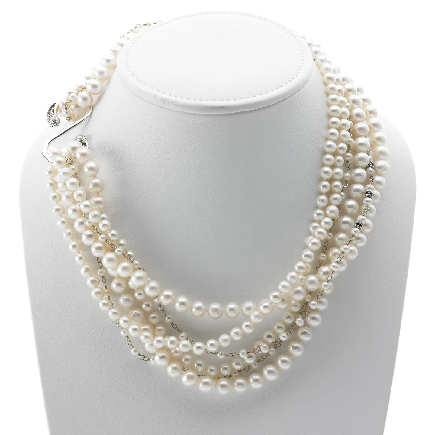 Artknots Madame Butterfly Sterling Silver White Pearl Necklace