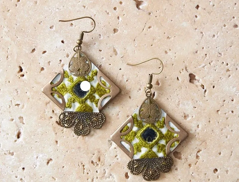 Balochi Embroidery Earrings-lime