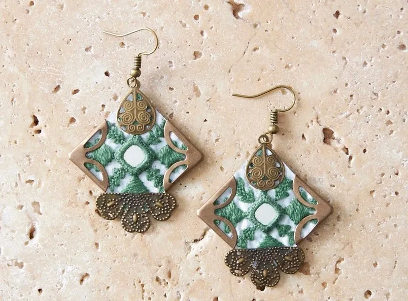 Balochi Embroidery Earrings-Sage