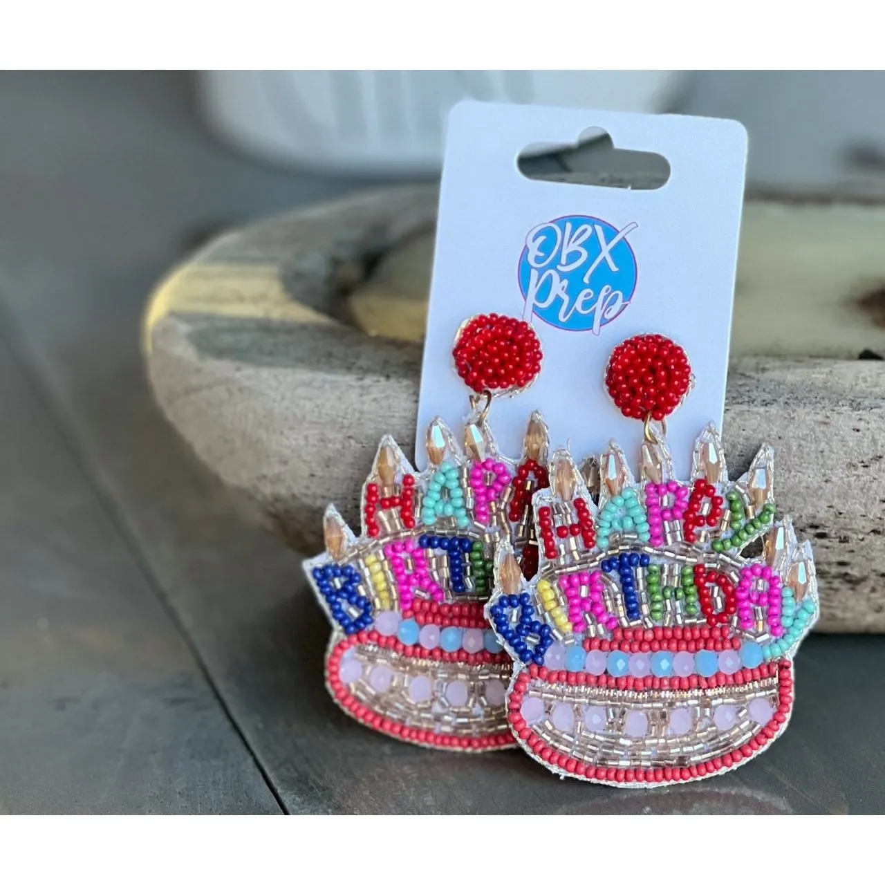 Birthday Cake Seed Beaded Drop Earrings S