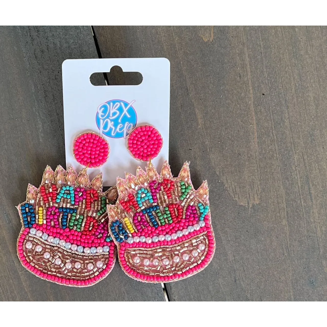 Birthday Cake Seed Beaded Drop Earrings S