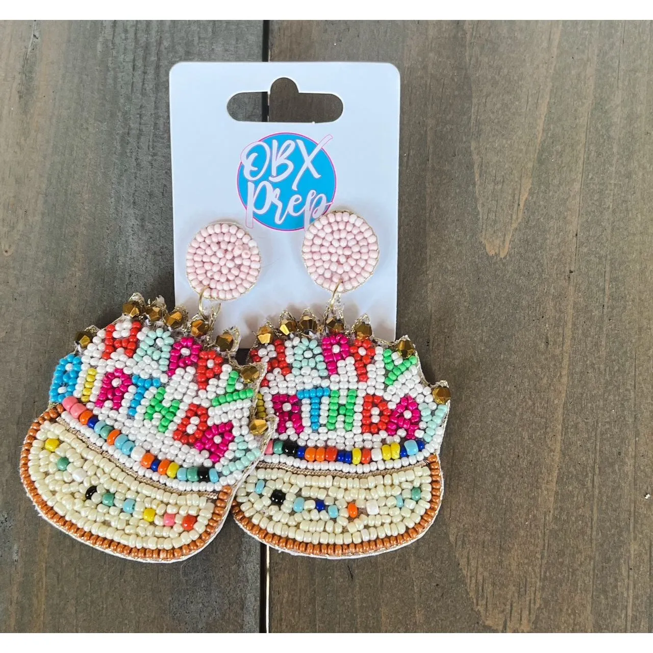 Birthday Cake Seed Beaded Drop Earrings S