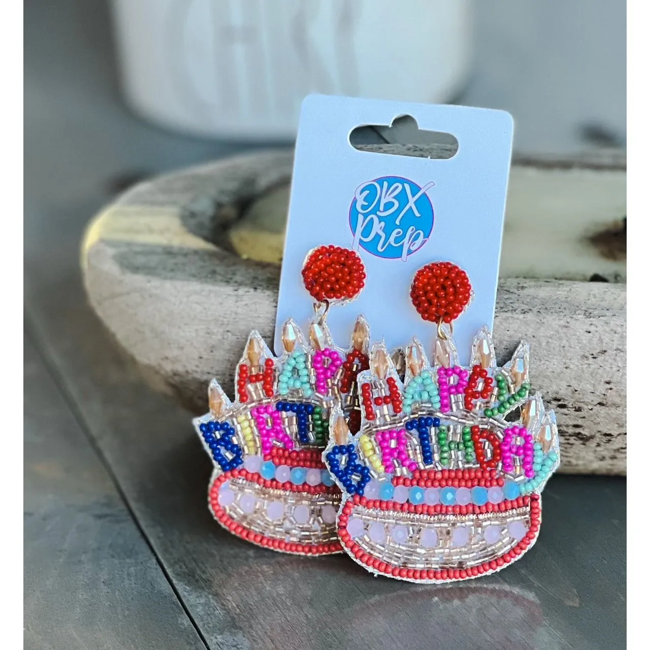 Birthday Cake Seed Beaded Drop Earrings S