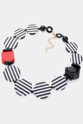 Black & White Stripe Flat Bead Necklace