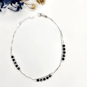 Black Crystal Silver Anklet