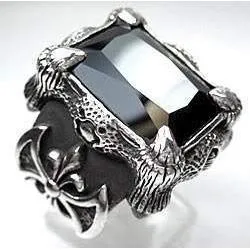 Black Dragon Claw Sterling Silver Biker Ring