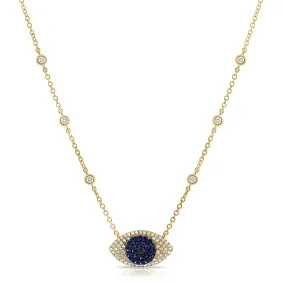 Blue Sapphire & Diamond Evil Eye Necklace