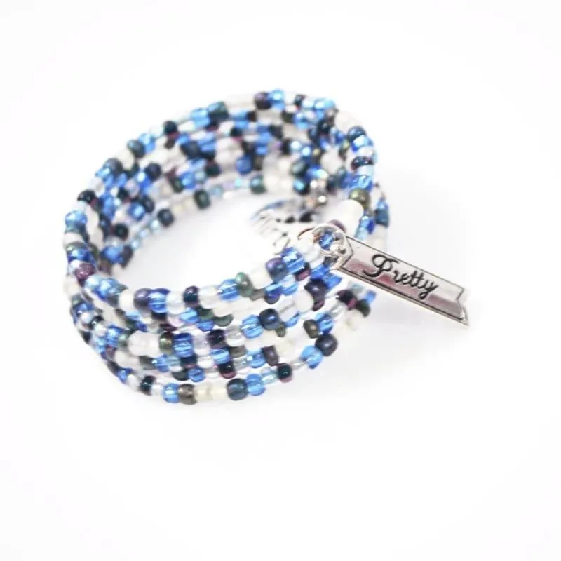 Blue Winter Memory  Charms Steel Wrap Around Bracelets