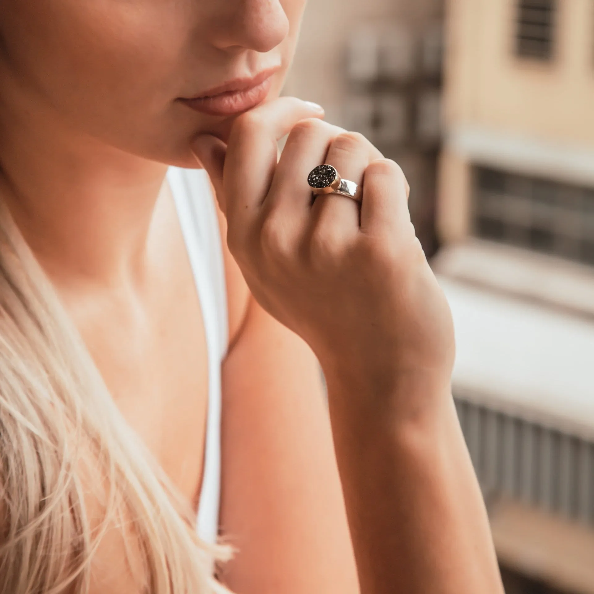 Bold Gleam: Contemporary Druzy Two-Tone Ring