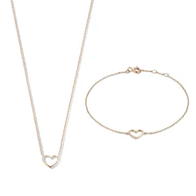 Cadeau d'Isabel 14 karat rose gold necklace with bracelet gift set with heart