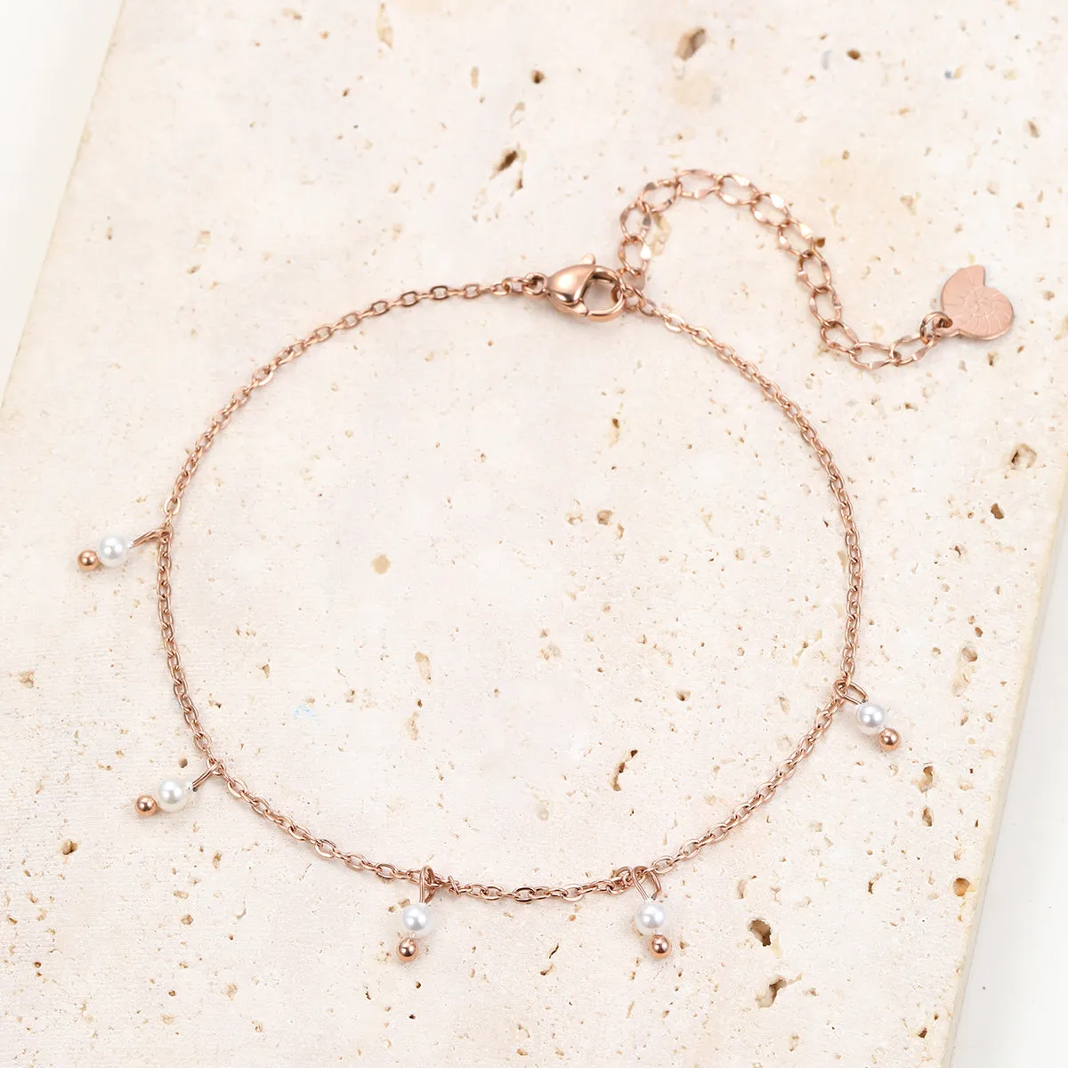 Cinque Pearl Chain Anklet Rose Gold