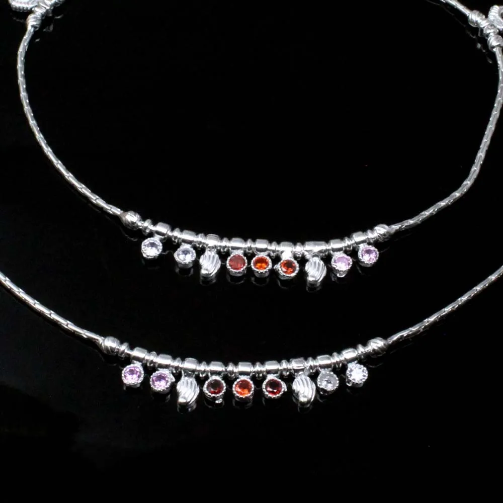 Cute Real Sterling Silver CZ Anklets Bracelet Pair 10.3"