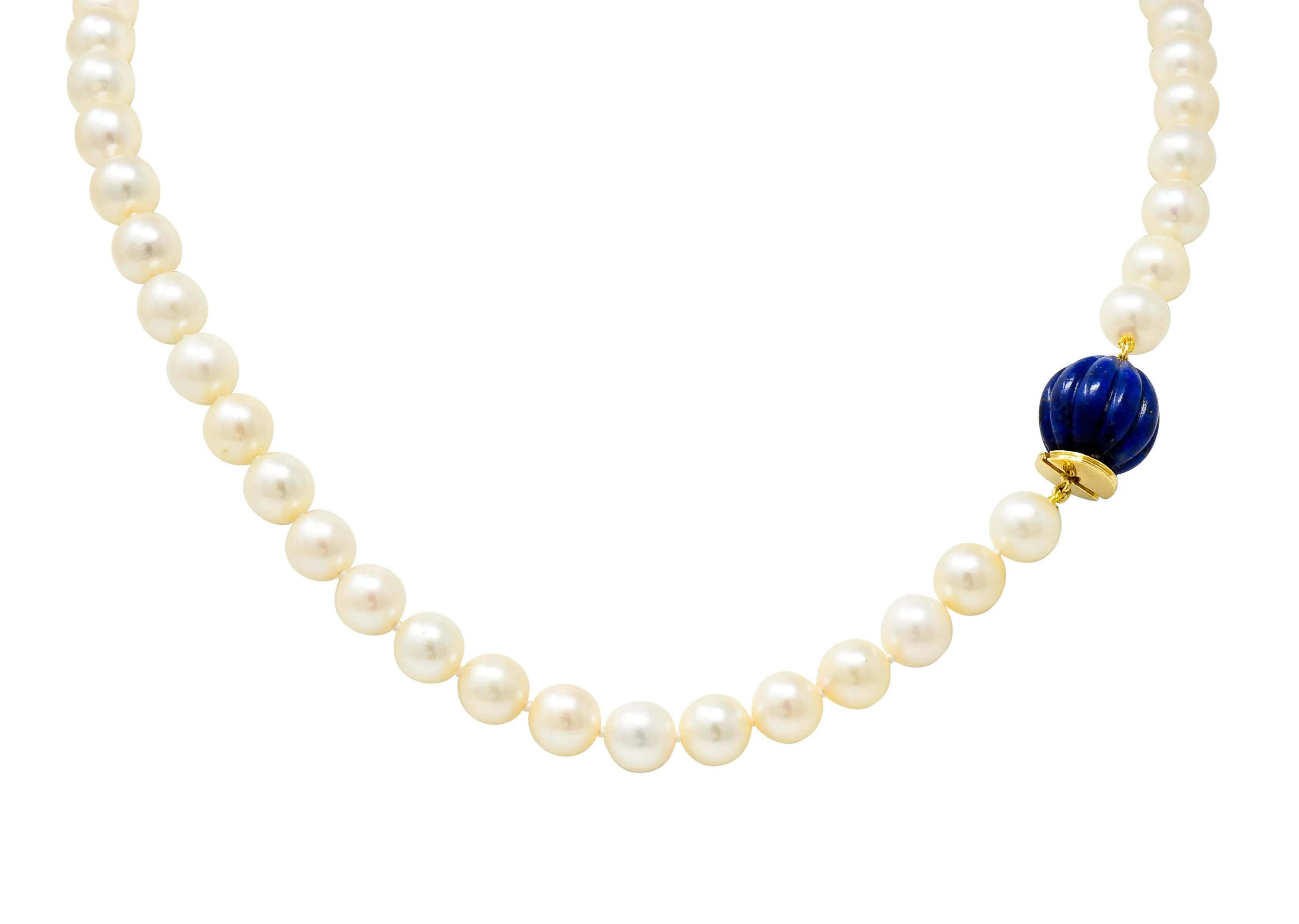 David Webb Cultured Pearl Lapis 18 Karat Gold Strand Necklace Circa 1960