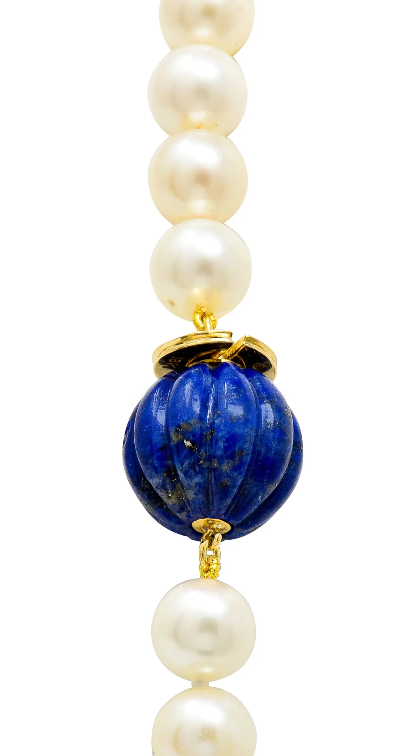 David Webb Cultured Pearl Lapis 18 Karat Gold Strand Necklace Circa 1960