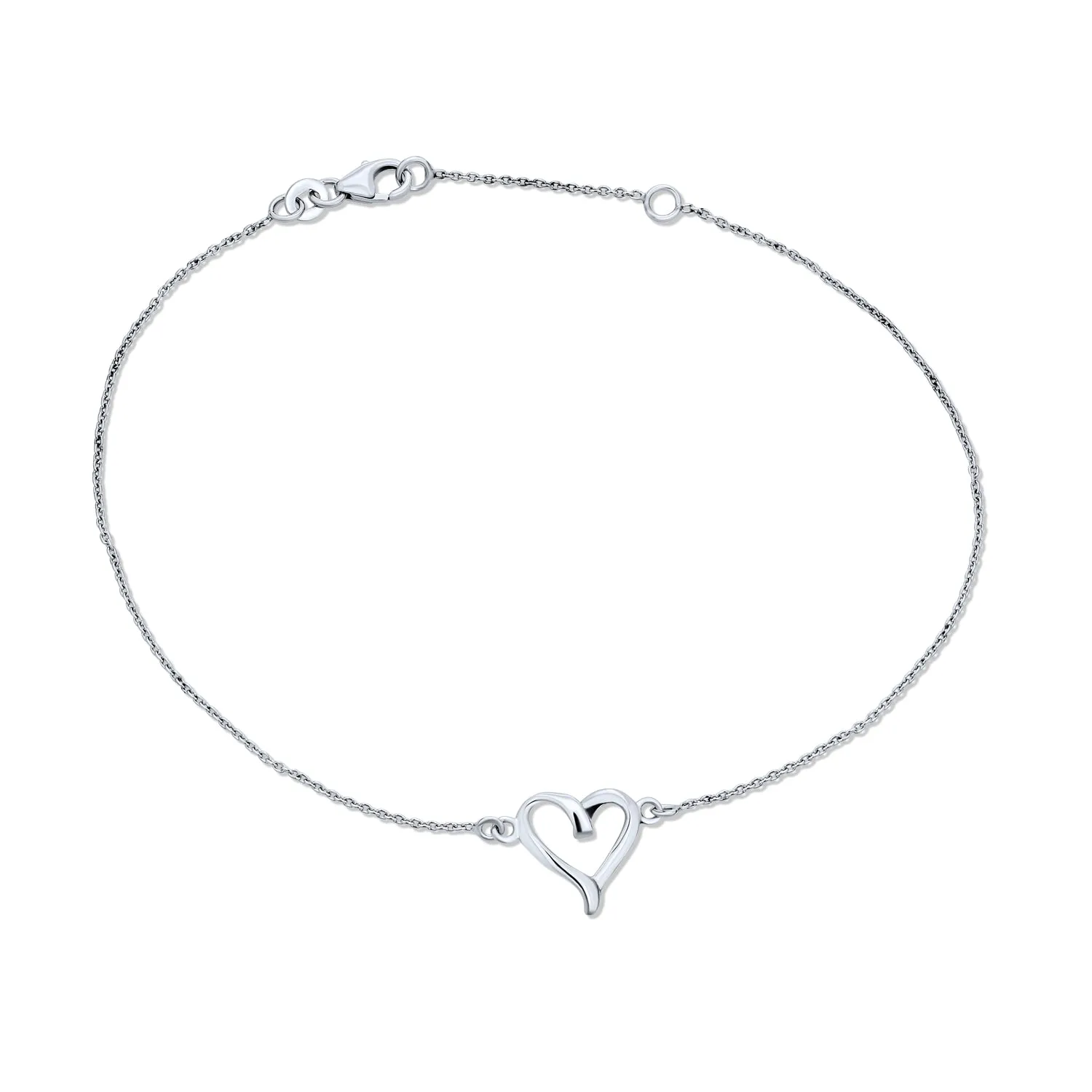 Delicate Heart Anklet Ankle Bracelet Sterling Silver 9-10 Inch Extender