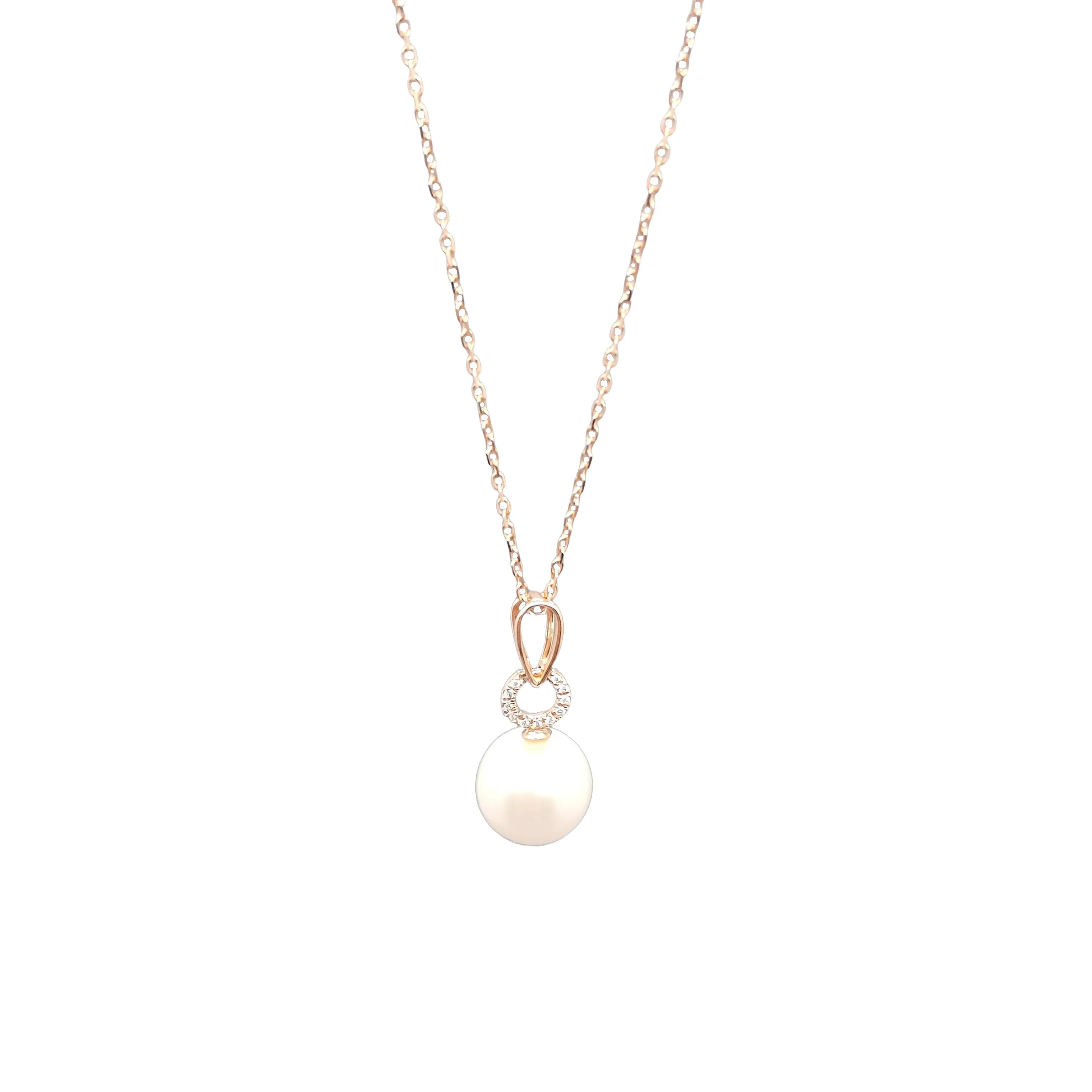 Diamond Hanging Ring Pearl Necklace