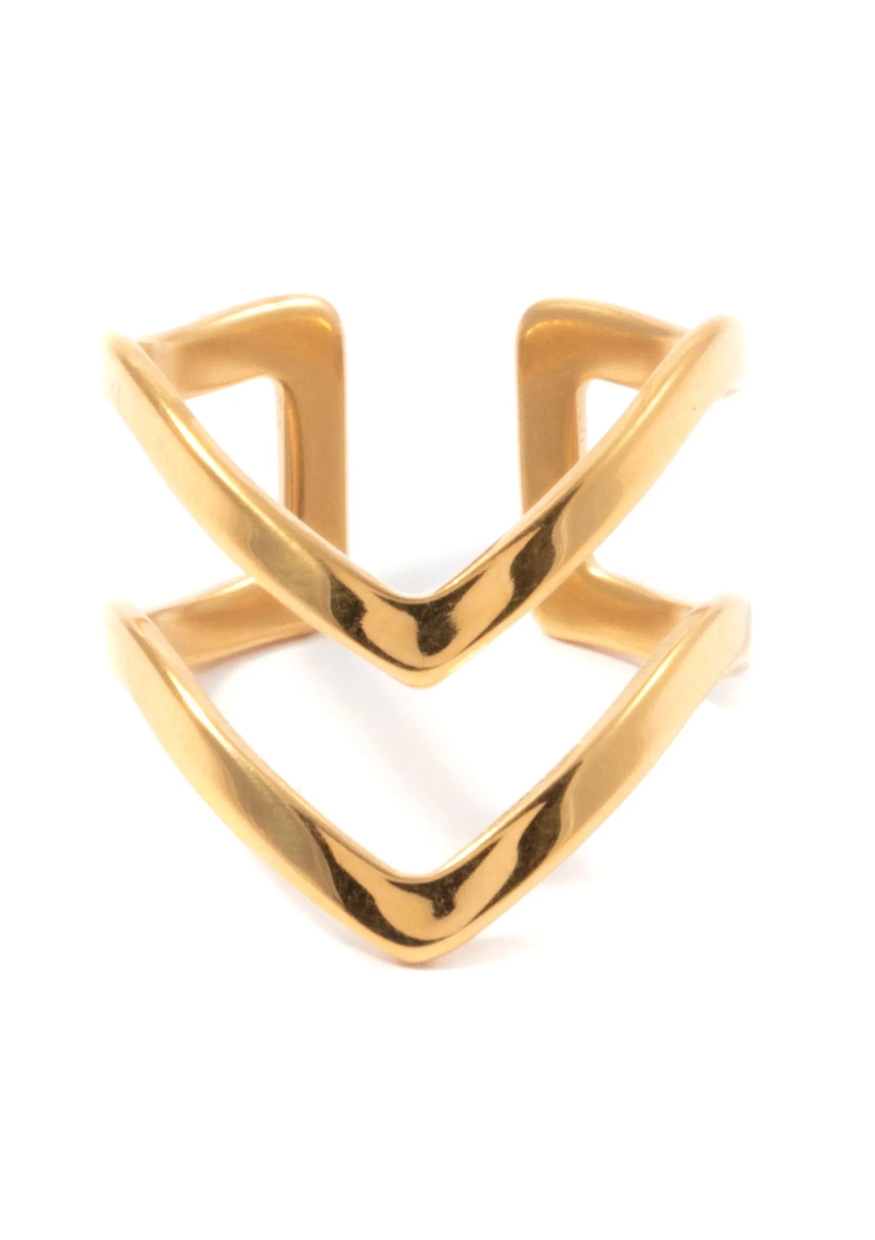 Double Chevron Ring Band Gold