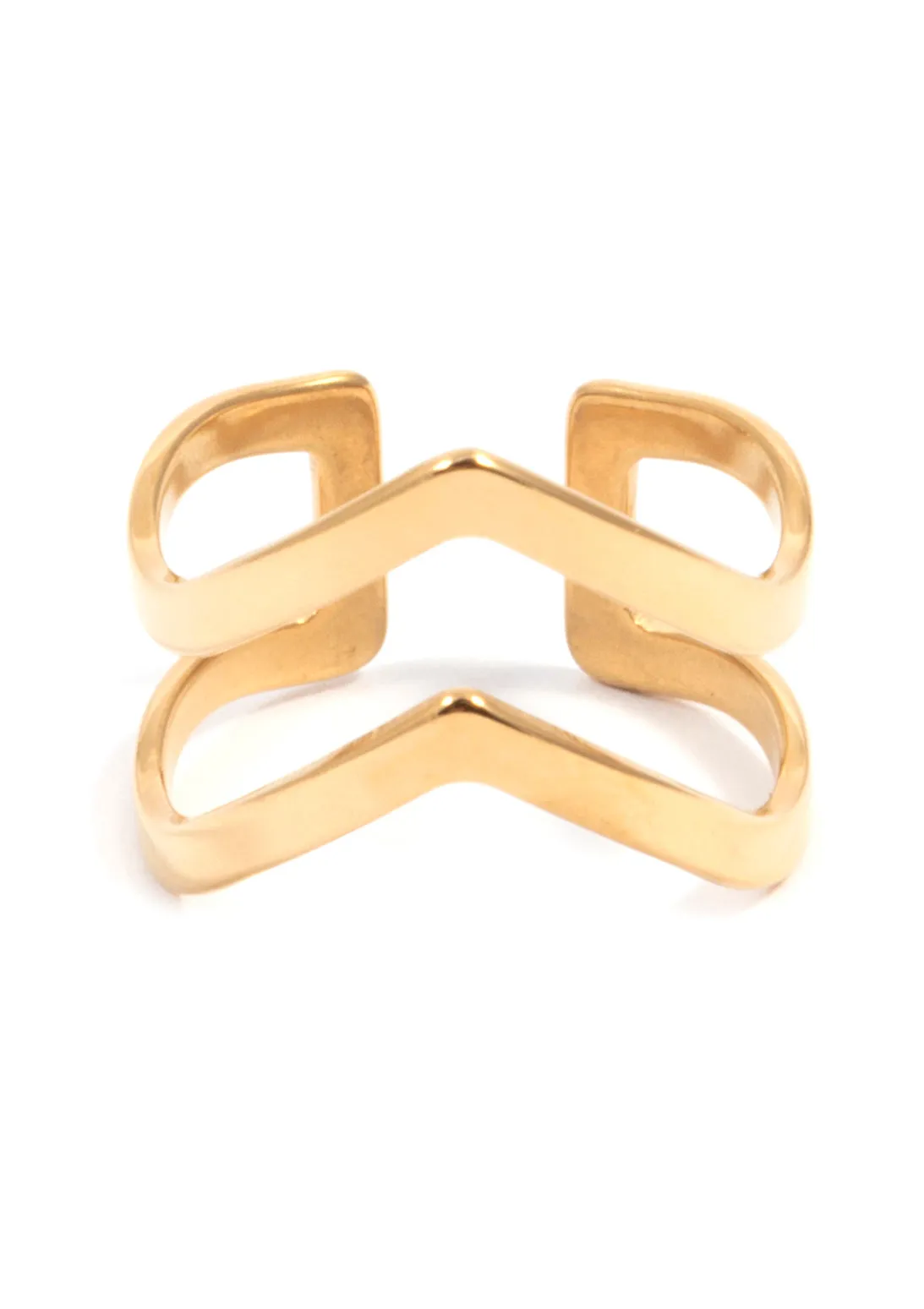 Double Chevron Ring Band Gold