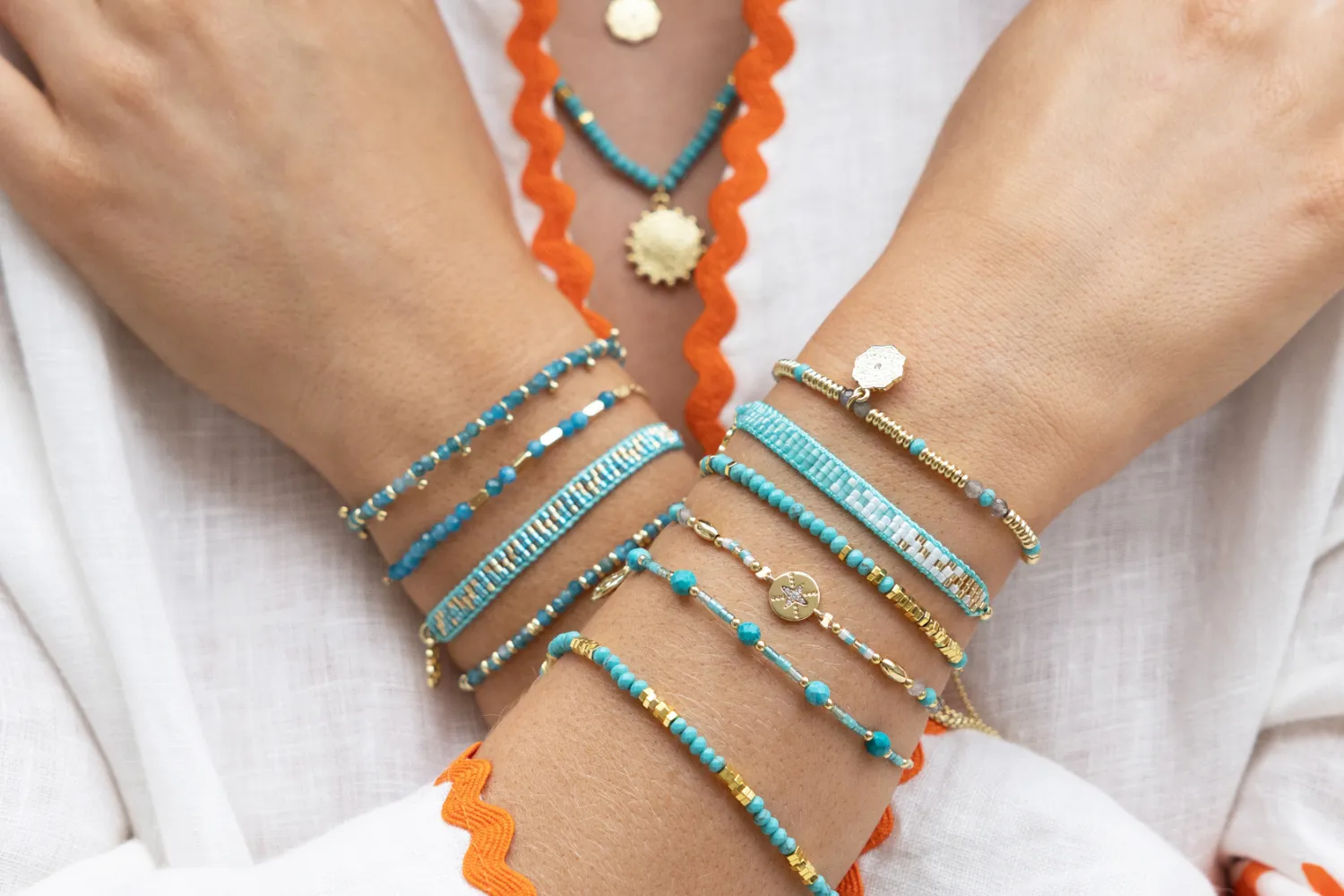 Drift 3 Layer Turquoise Gold Bracelet Stack