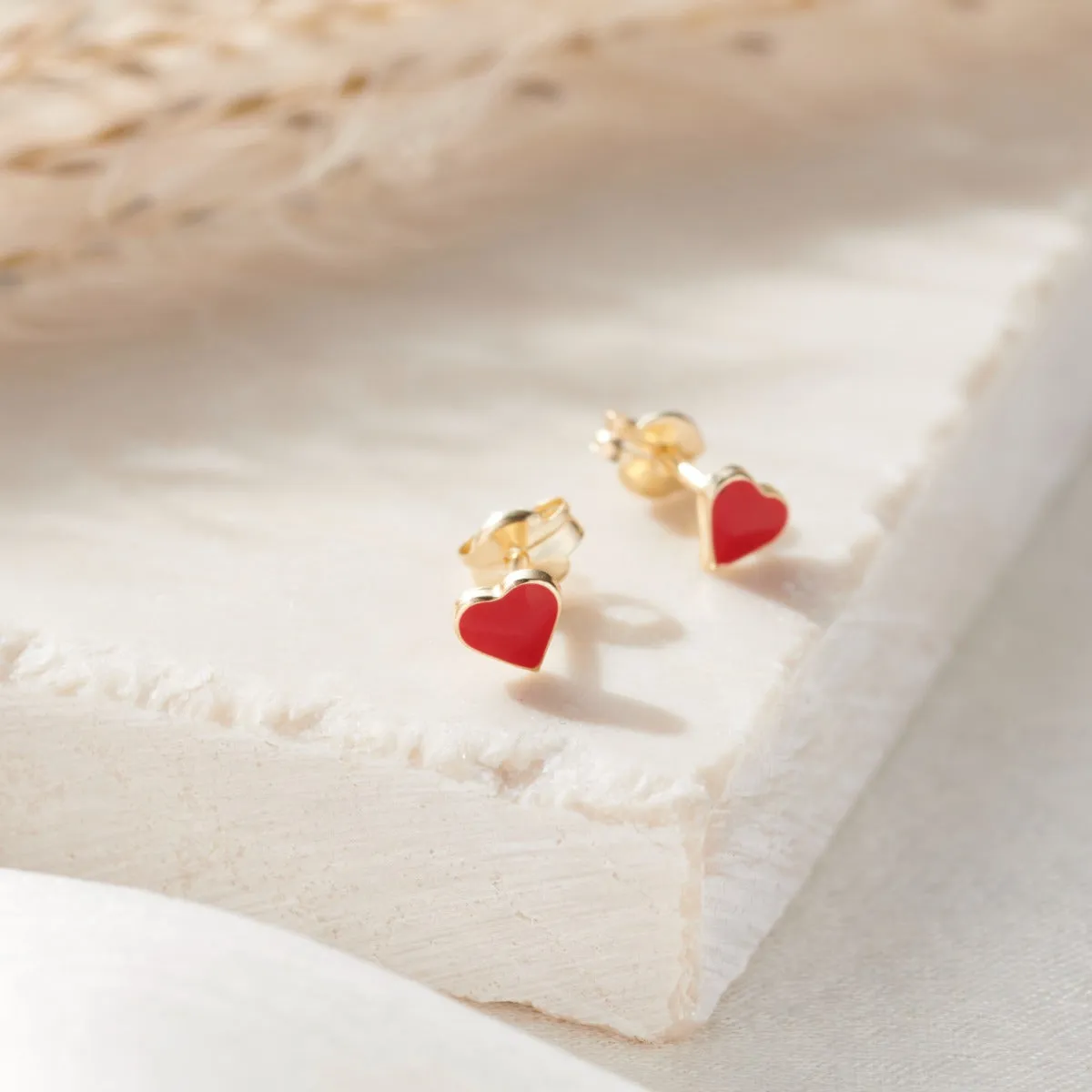 Enamel Heart 9ct Gold Stud Earrings