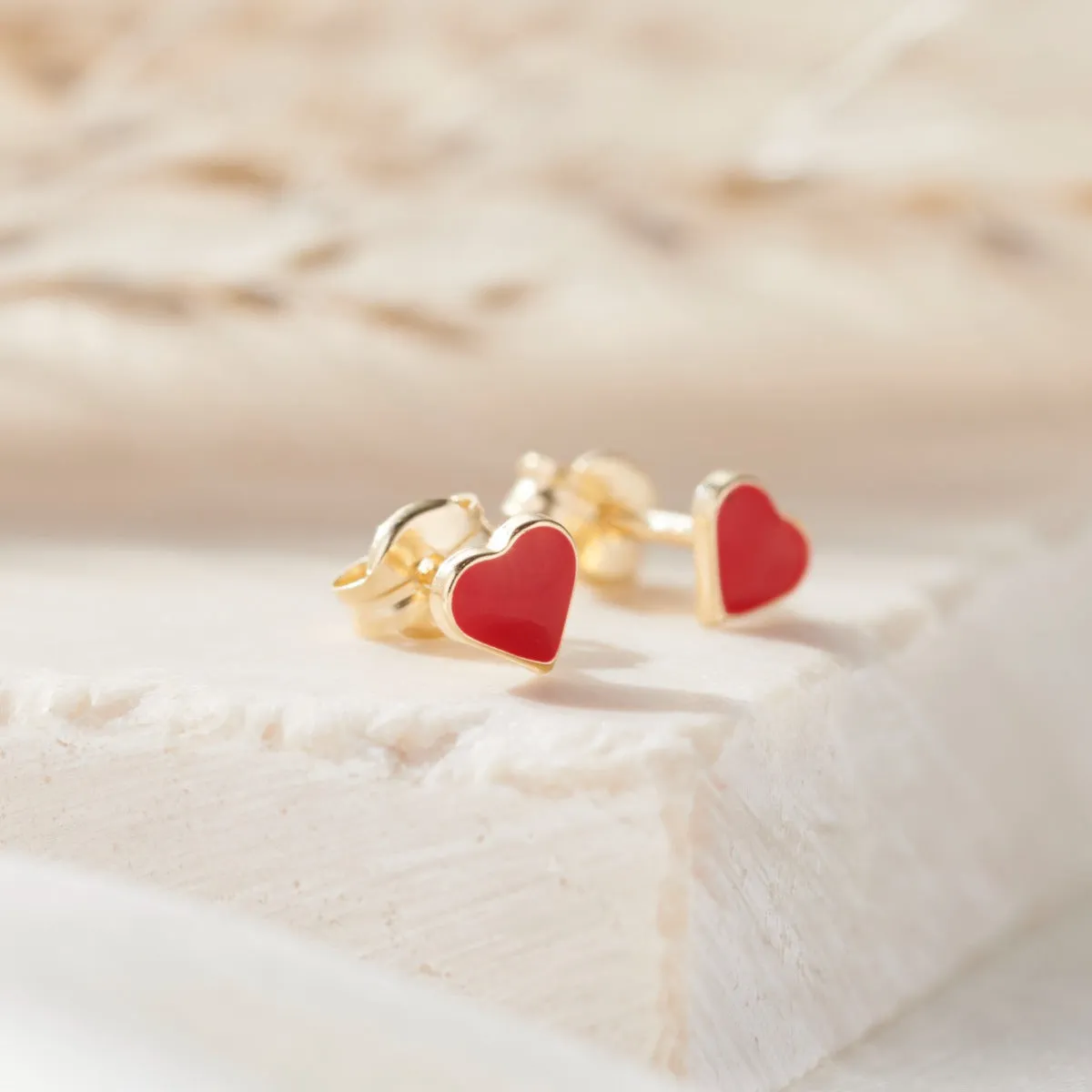 Enamel Heart 9ct Gold Stud Earrings