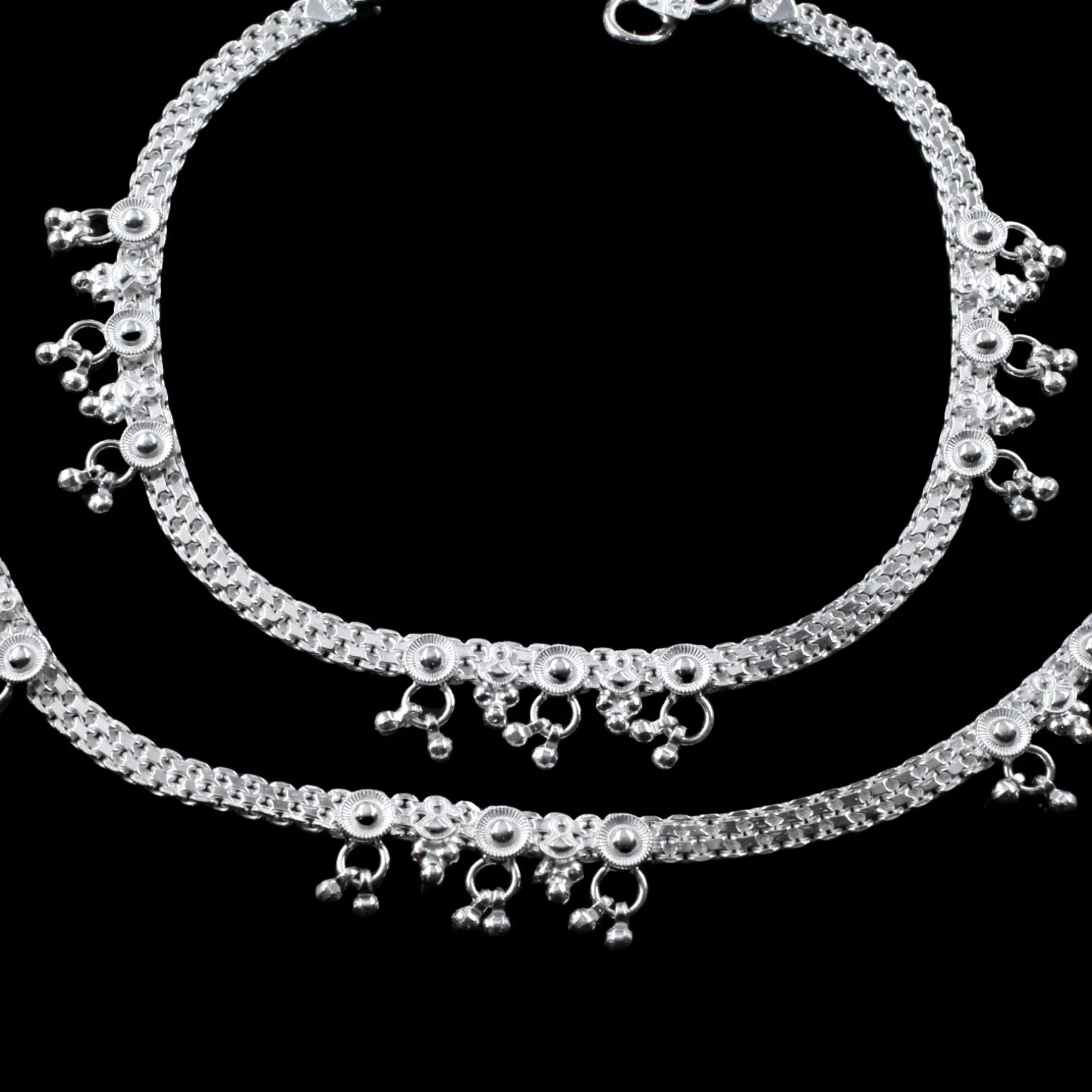 Ethnic Real Silver Women Anklets Ankle Pair 10"