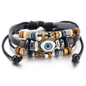 Evil Eye Multilayer Leather Bracelet