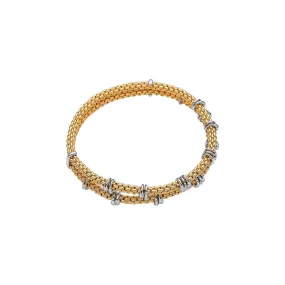 FOPE "PRIMA" 18CT YELLOW AND WHITE GOLD DOUBLE STRAND BRACELET WITH DIAMOND RHONDELS SIZE MEDIUM