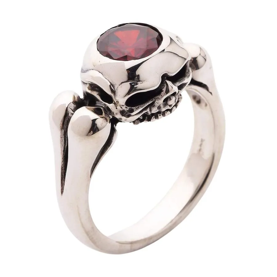 Garnet Gothic Bone Skull Wedding Rings